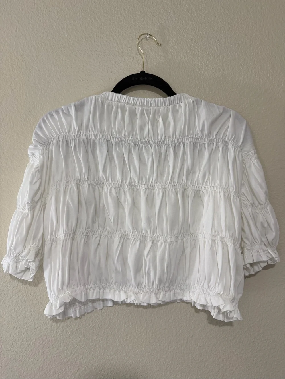 Zara White Smocked Short Puff Sleeve Top